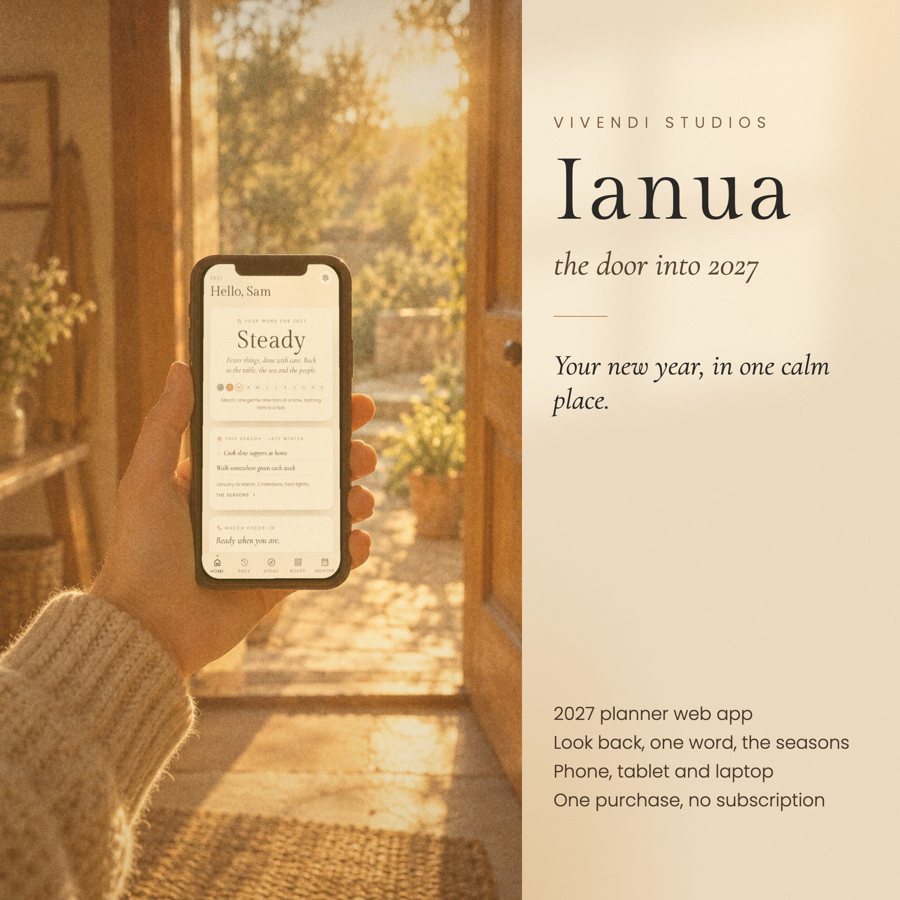 Ianua on a phone held by an open sunlit door
