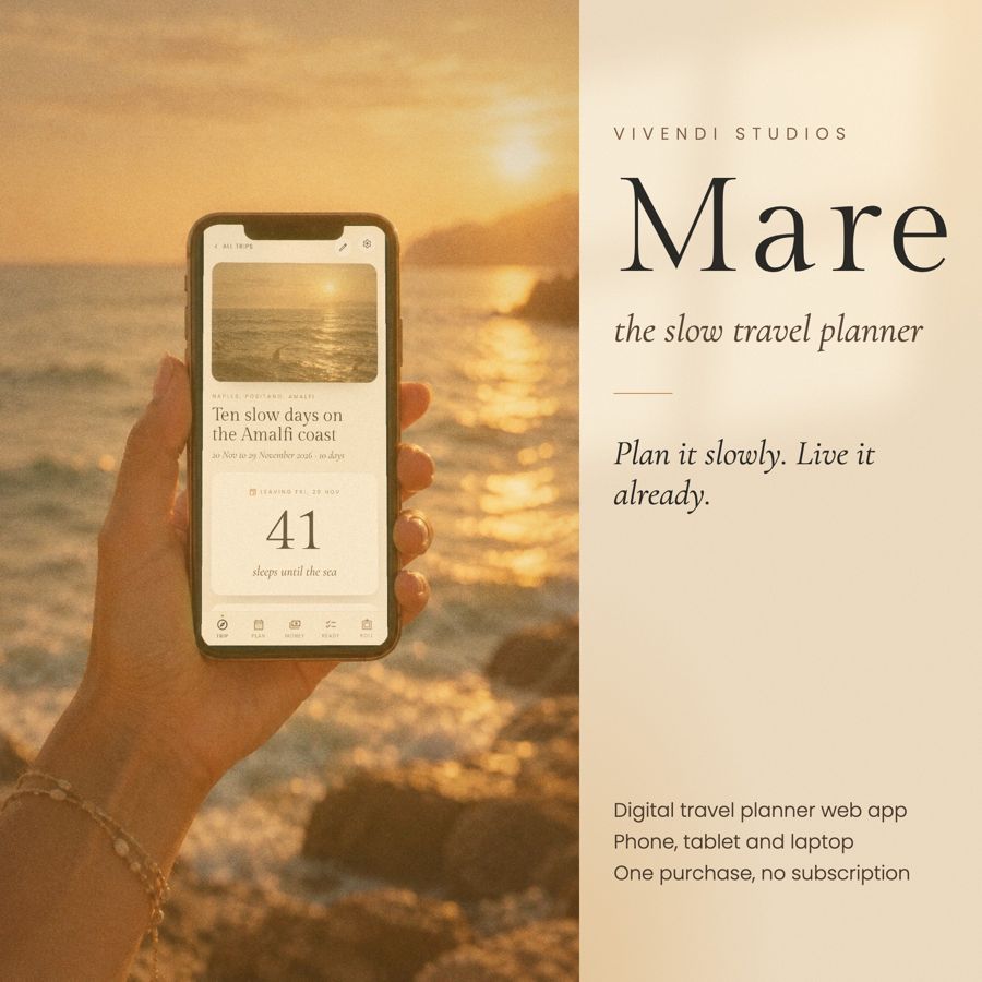 Mare on a phone by the sea at sunset